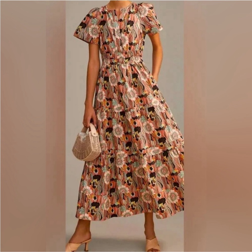 NWT Anthropologie Maeve Somerset Maxi in Botanic Garden Tiered Cotton Dress